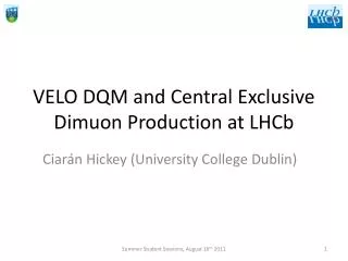 VELO DQM and Central Exclusive Dimuon Production at LHCb