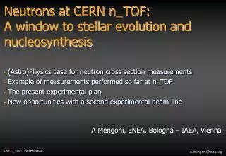 Neutrons at CERN n_TOF: A window to stellar evolution and nucleosynthesis