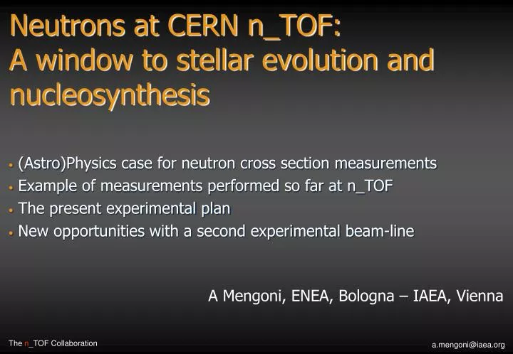 neutrons at cern n tof a window to stellar evolution and nucleosynthesis