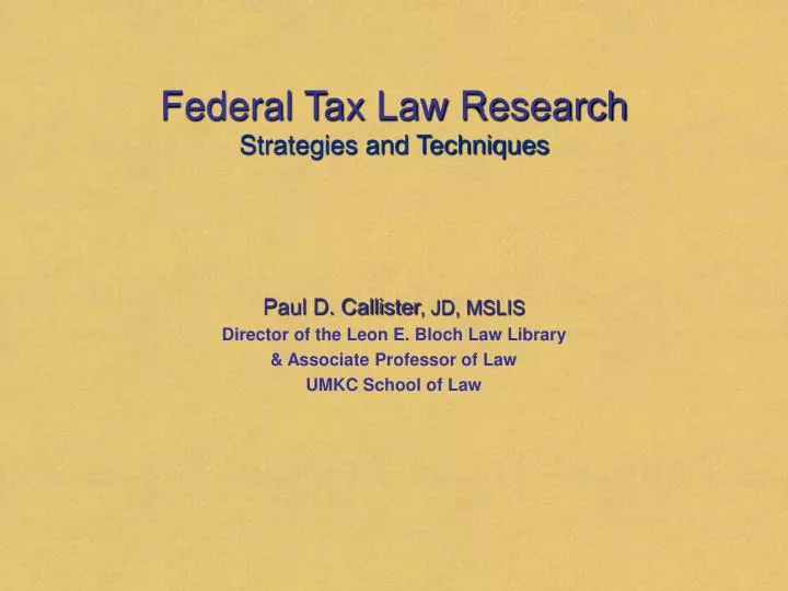 federal tax law research strategies and techniques
