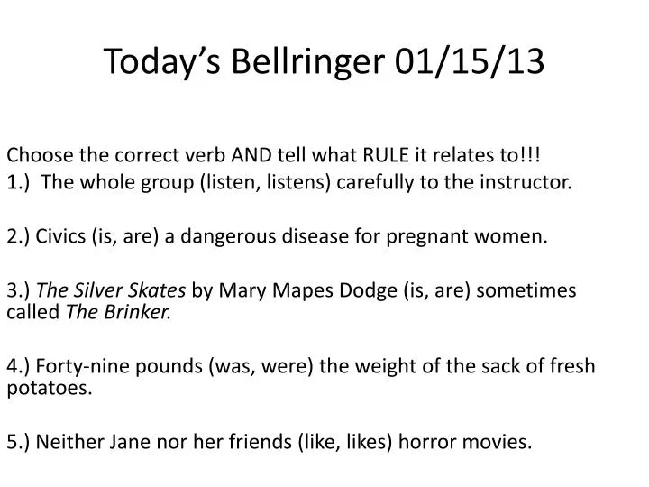 today s bellringer 01 15 13