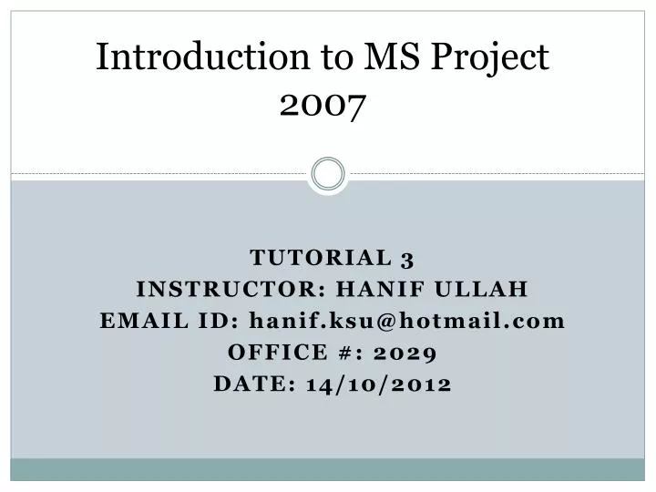 introduction to ms project 2007