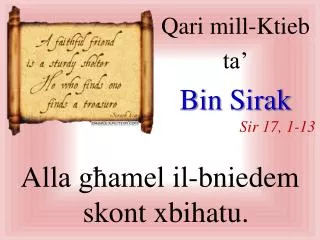 Qari mill-Ktieb ta’ Bin Sirak Sir 17, 1-13