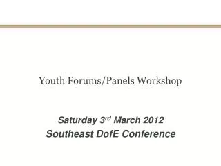 Youth Forums/Panels Workshop