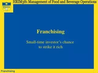 HRIM381 Management of Food and Beverage Operations
