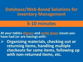 Database/Web-Based Solutions for Inventory Management