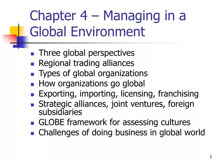 chapter 4 managing in a global environment