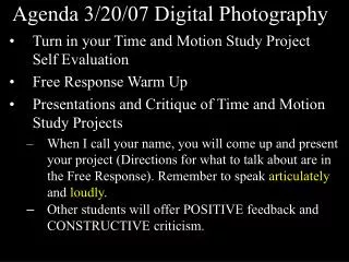 Agenda 3/20/07 Digital Photography