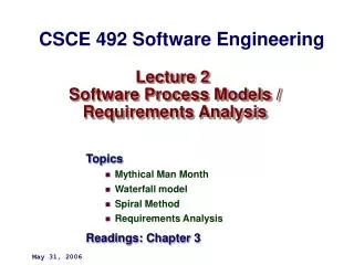 Lecture 2 Software Process Models / Requirements Analysis