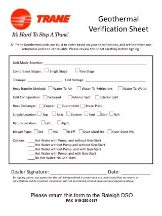 Geothermal Verification Sheet