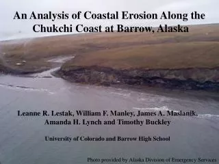 An Analysis of Coastal Erosion Along the Chukchi Coast at Barrow, Alaska