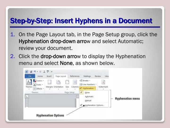 step by step insert hyphens in a document