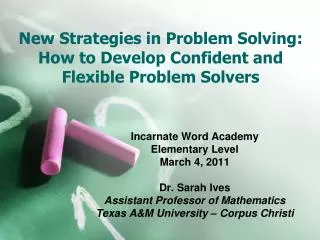 New Strategies in Problem Solving: How to Develop Confident and Flexible Problem Solvers