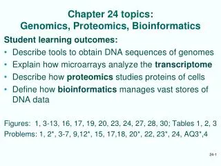 Chapter 24 topics: Genomics, Proteomics, Bioinformatics