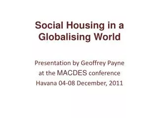 Social Housing in a Globalising World