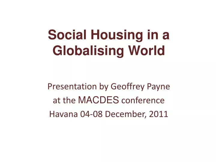 social housing in a globalising world