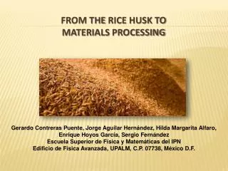 From the Rice Husk to Materials Processing