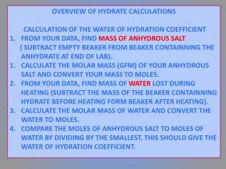 OVERVIEW OF HYDRATE CALCULATIONS CALCULATION OF THE WATER OF HYDRATION COEFFICIENT
