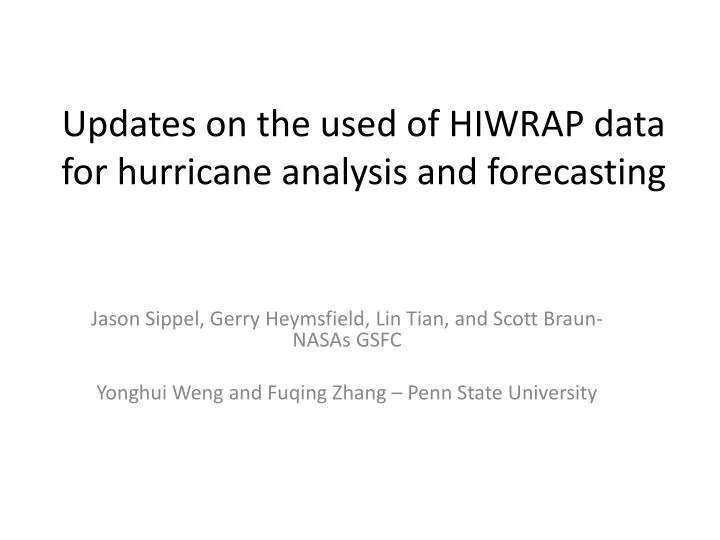 updates on the used of hiwrap data for hurricane analysis and forecasting