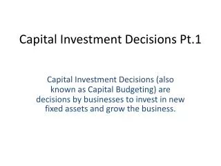 Capital Investment Decisions Pt.1