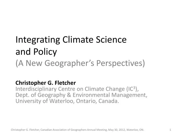 integrating climate science and policy a new geographer s perspectives