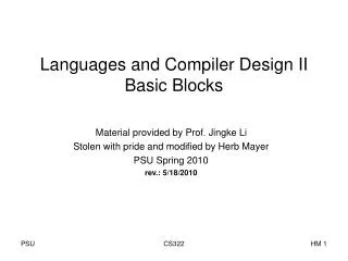 Languages and Compiler Design II Basic Blocks