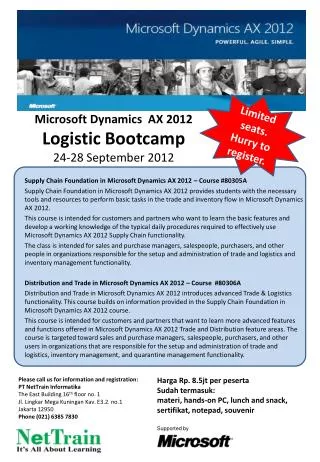 Microsoft Dynamics AX 2012 Logistic Bootcamp 24-28 September 2012