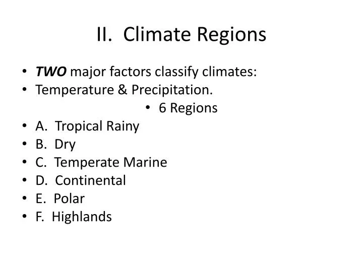 ii climate regions
