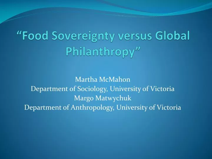 food sovereignty versus global philanthropy