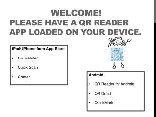 Welcome ! Please have a QR Reader App loaded on your device.