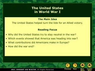 The United States in World War I