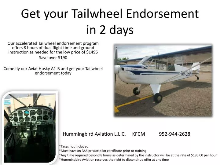 get your tailwheel endorsement in 2 days