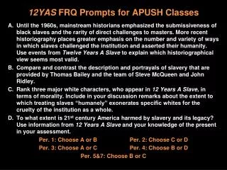 12YAS FRQ Prompts for APUSH Classes