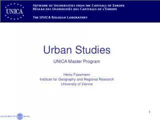 Urban Studies UNICA Master Program Heinz Fassmann Institute for Geography and Regional Research