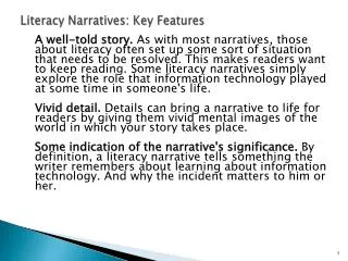 Literacy Narratives: Key Features