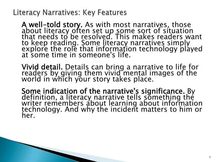 literacy narratives key features