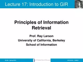 Lecture 17: Introduction to GIR