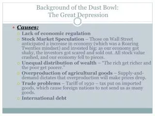 Background of the Dust Bowl: The Great Depression