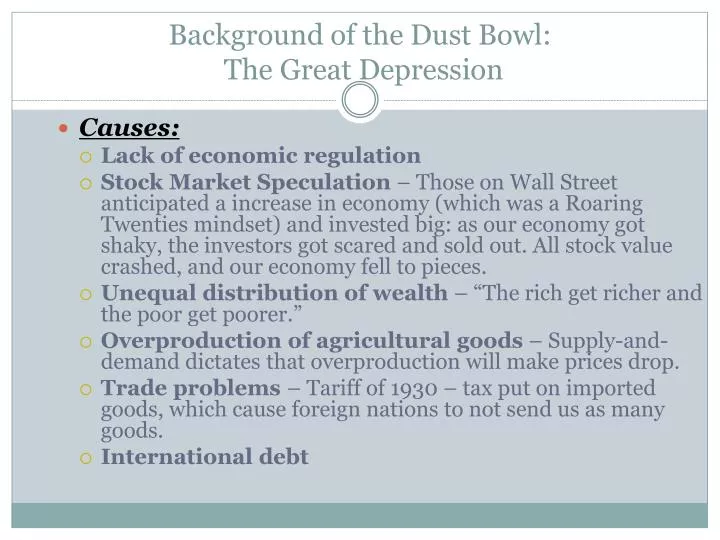 background of the dust bowl the great depression