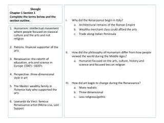 Skoogle Chapter 1 Section 1 Complete the terms below and the section outline.