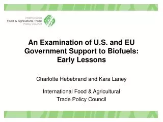 An Examination of U.S. and EU Government Support to Biofuels: Early Lessons