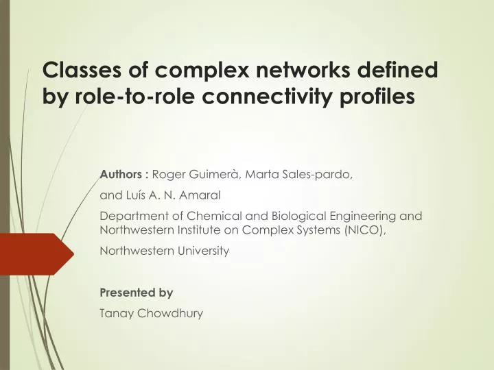 classes of complex networks defined by role to role connectivity profiles