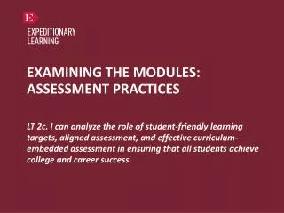 EXAMINING THE MODULES: ASSESSMENT PRACTICES