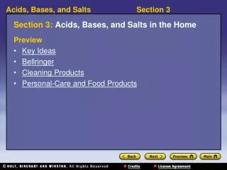 Section 3: Acids, Bases, and Salts in the Home