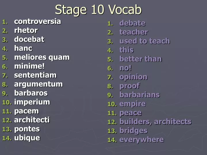 stage 10 vocab