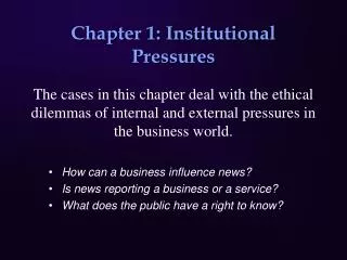 Chapter 1: Institutional Pressures