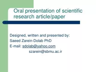 Oral presentation of scientific research article/paper