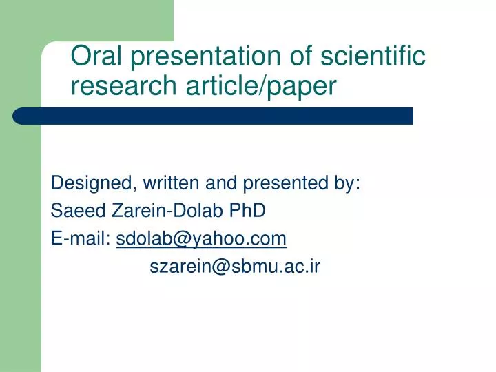 oral presentation of scientific research article paper
