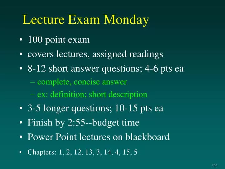 lecture exam monday