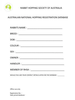 AUSTRALIAN NATIONAL HOPPING REGISTRATION DATABASE